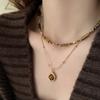 1/2Pcs Retro Temperament Layered Tiger Eye Stone Pendant Necklace For Women Girls Light Luxury Sweater Chain Jewelry Gifts