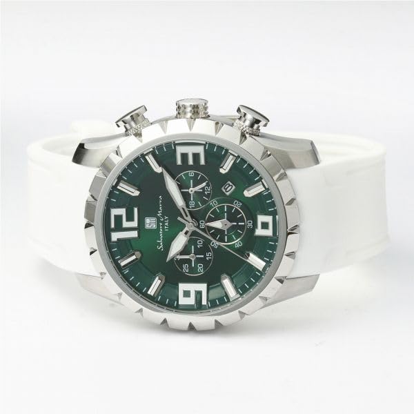 Authentic Salvatore Marra Watch SM22111-SSGRWH, 10 ATM Water Resistant, Date Display, Chronograph, Rubber Strap, SSGRWH