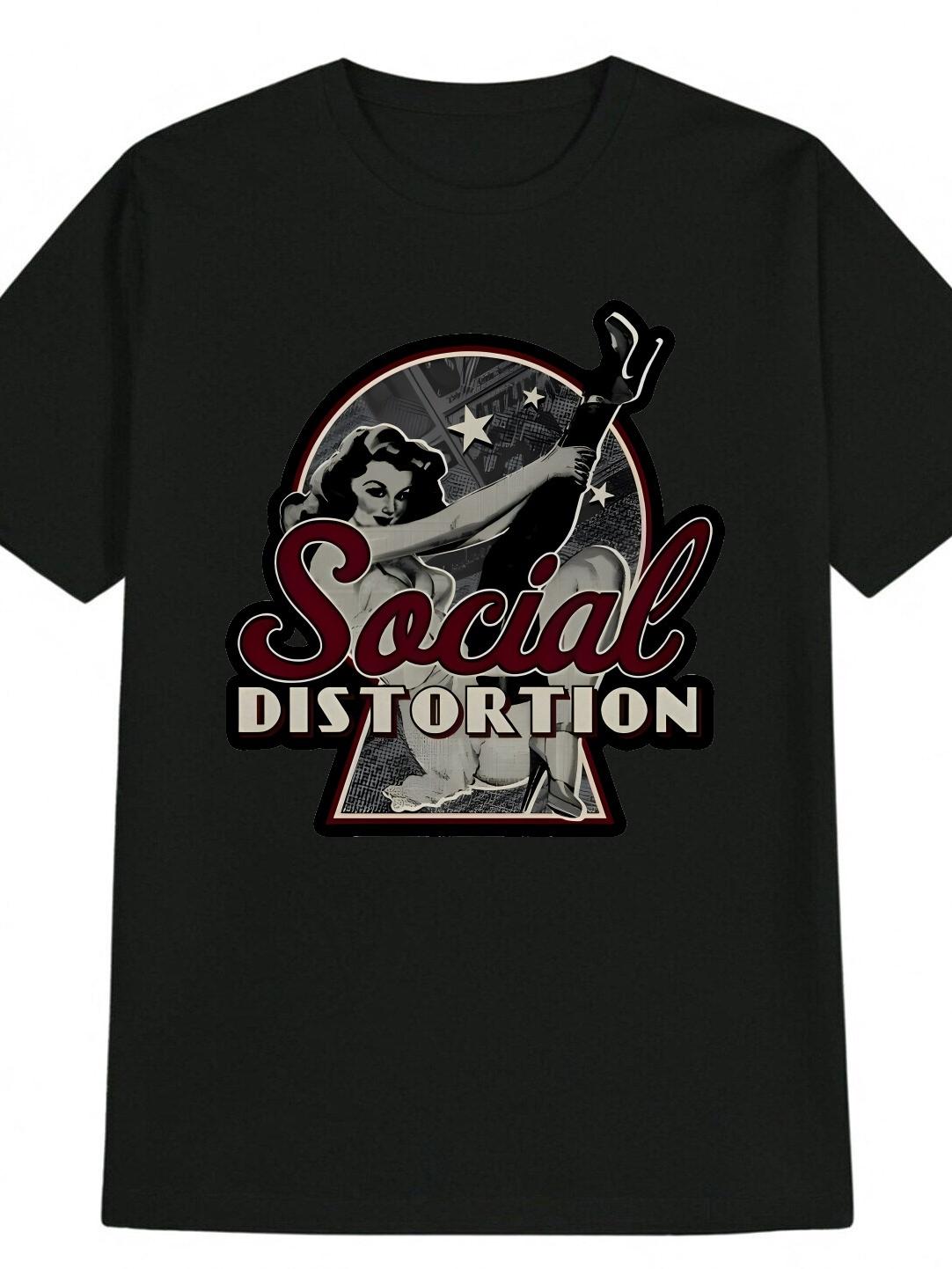 

Vintage Social Distortion Graphic T-shirt - Retro Pin-Up Art & Bold Typography Design XL