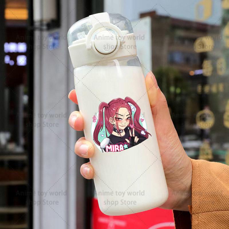 KPop Demon Hunters Sports Transparent Water Bottle Portable Gym Travel Clear Leakproof Drinking Frosted 400ml Play Entertaining Safe Kid Friendly Fun