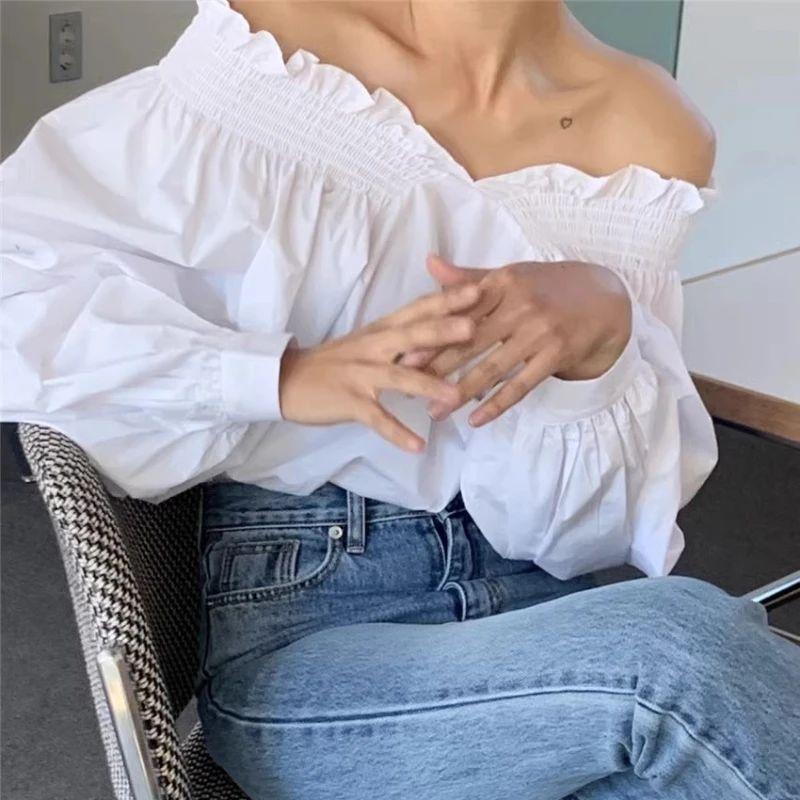 Sexy One Collar Lantern Sleeve Shirt Sexy off-Shoulder Collar Lantern Sleeve Shirt