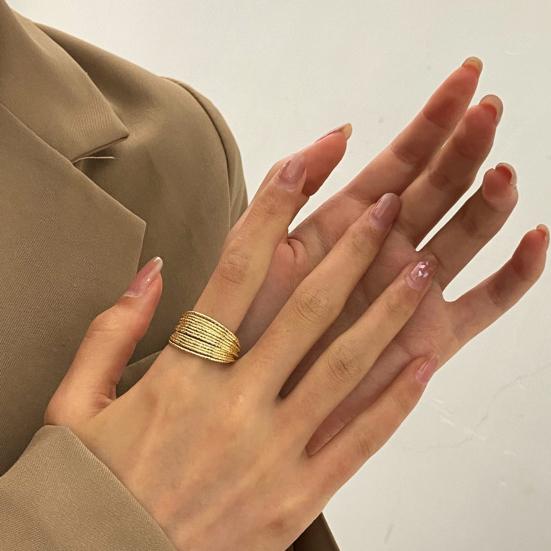 Women Open Ring Earrings Adjustable Multi-layer Solid Color Wide Electroplating Polished Alloy Lady Finger Ring Prom Party Daily Ear Jewelry