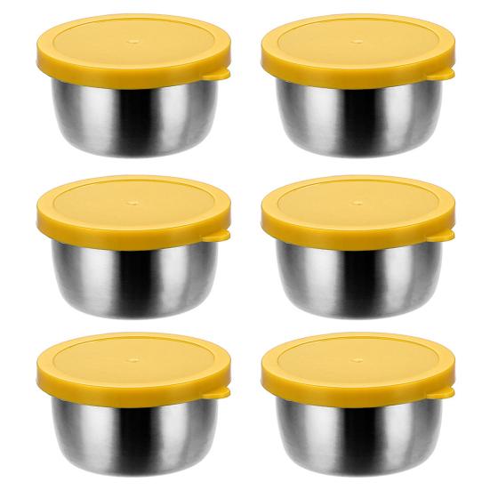 6Pcs Sauce Cups with Easy Open Colorful Lids Leak-Proof 40ml Salad Dressing Containers Stainless Steel Snack Cups