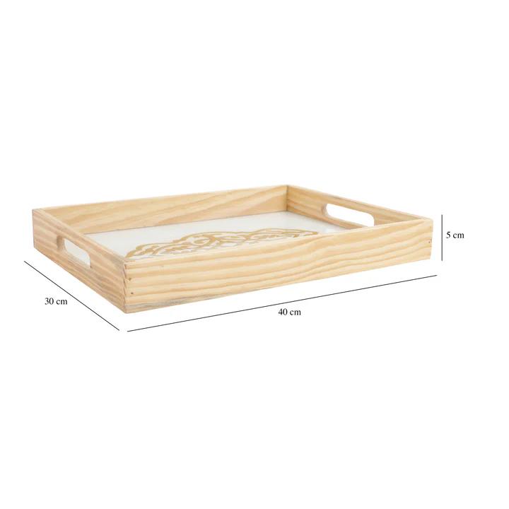 Zamora White Embossed Glass Tray | 40 x 30 x 05 CM