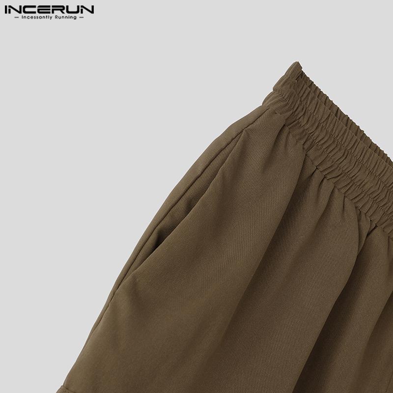 INCERUN Men Drawstring Elastic Waist Pockets Casual Cargo Shorts Half Pants
