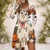 Women Multicolor Printed Criss Cross V Neck Long Sleeve Fitted Curved Hem Dress