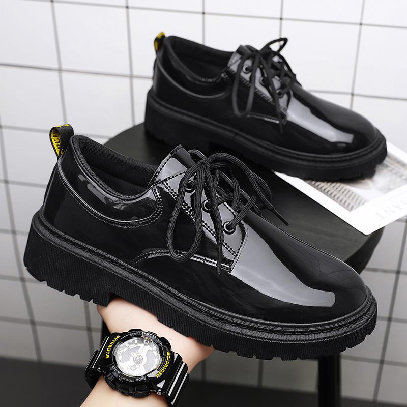 Spring Autumn New Designer Men's Dress Shoes Fashion Business Formal Bright Face Patent Leather Black Derby Shoes for Men