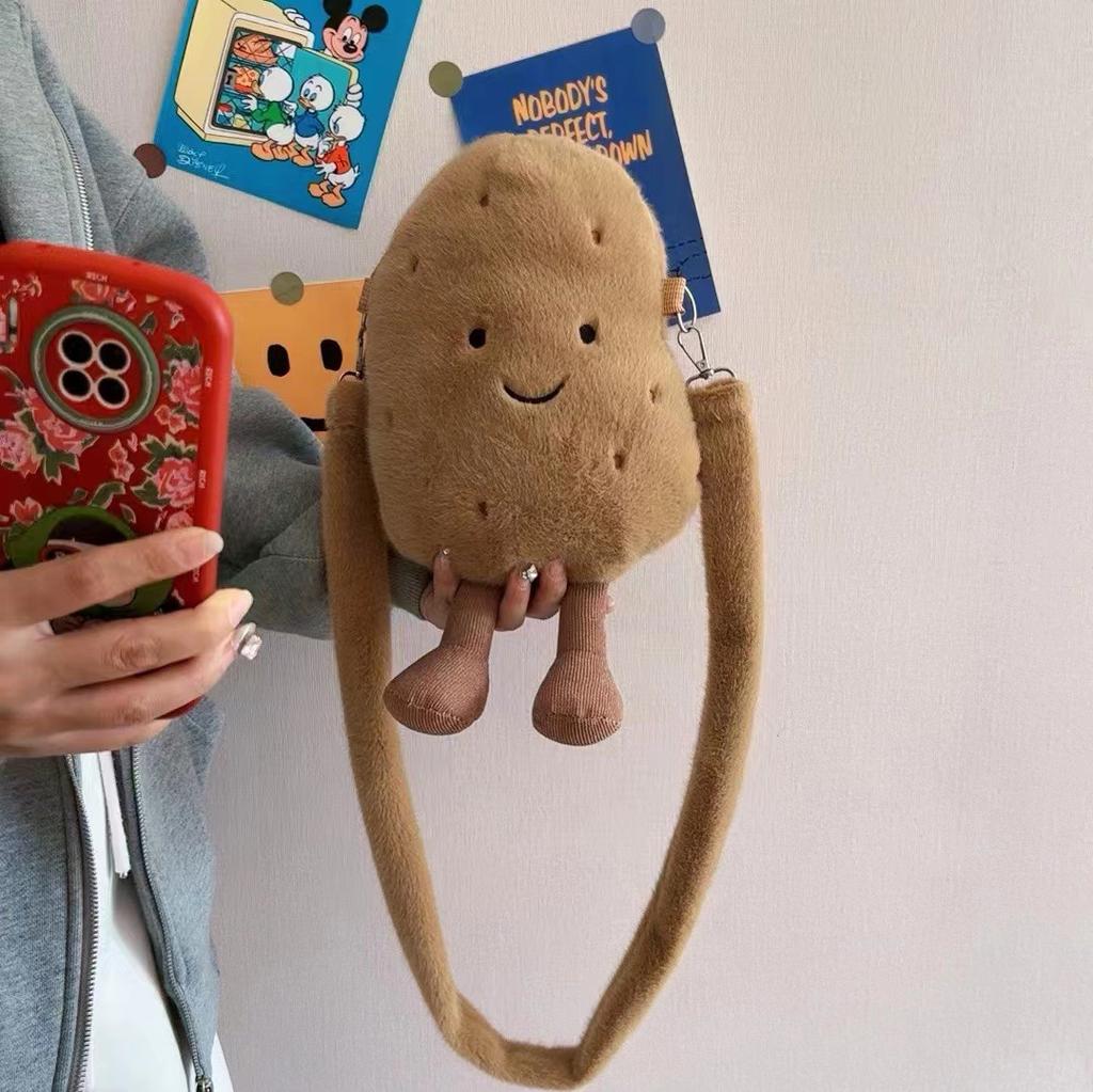 Geantă drăguță de cartofi în stil desen animat, geantă de mesager mică și pufoasă cu cartofi, rucsac mic creativ și versatil pentru studentă
