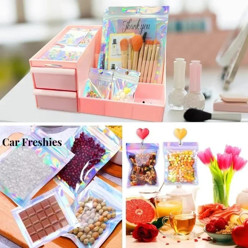 100/10Pcs Rainbow Self Sealing Bags Laser Film Pouches for Food Storage Party Favors Snacks Candies Jewelry Waterproof Bags