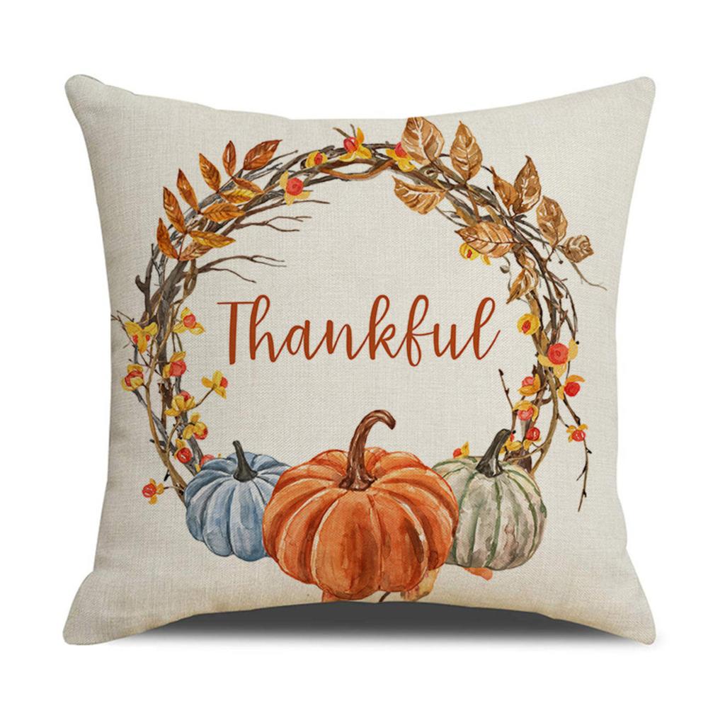 Autumn Thanksgiving Pillow Cover 45x45cm Sofa Cushion Cover Pumpkin Leaf Pattern Decorative Throw Pillow Case without Insert