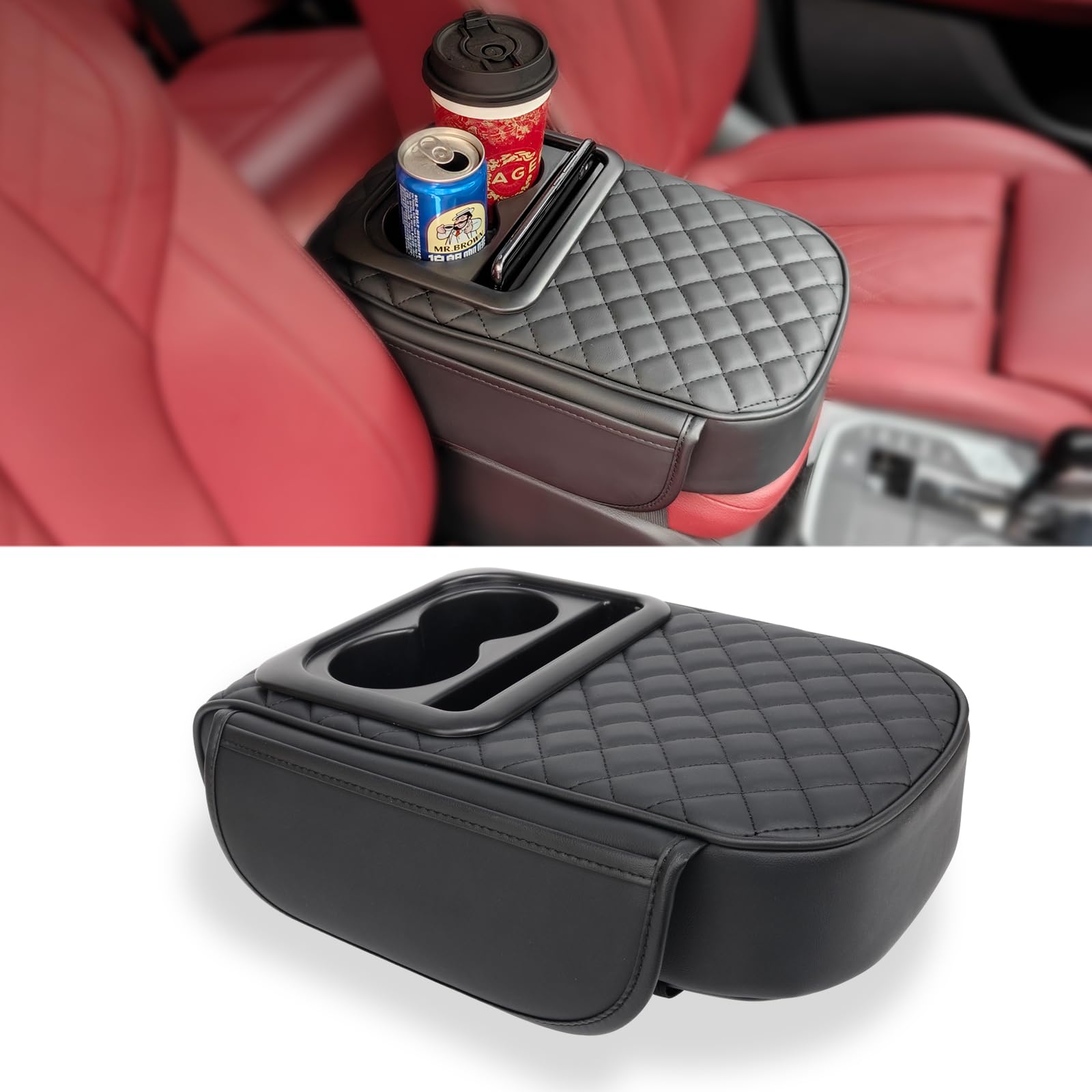 

MAIKER OFF ROAD Rear Seat Center Armrest Car Console Box Pad with Two Cup and Easy Reduces and Helps with Long Driving Box, Holders, Pockets, Storage,