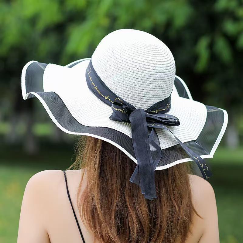 New Beach Straw Hat For Women In Summer Korean Style Large Brim Sun Protection Hat Versatile Fashion Vacation Beach Hat