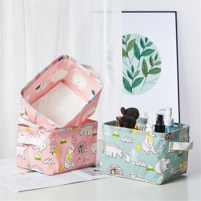 Cartoonmuster Baumwolle und Leinen mit Griff Desktop-Spielzeug Snack-Aufbewahrungsbox kreativer Kosmetik Stoff-Aufbewahrungskorb