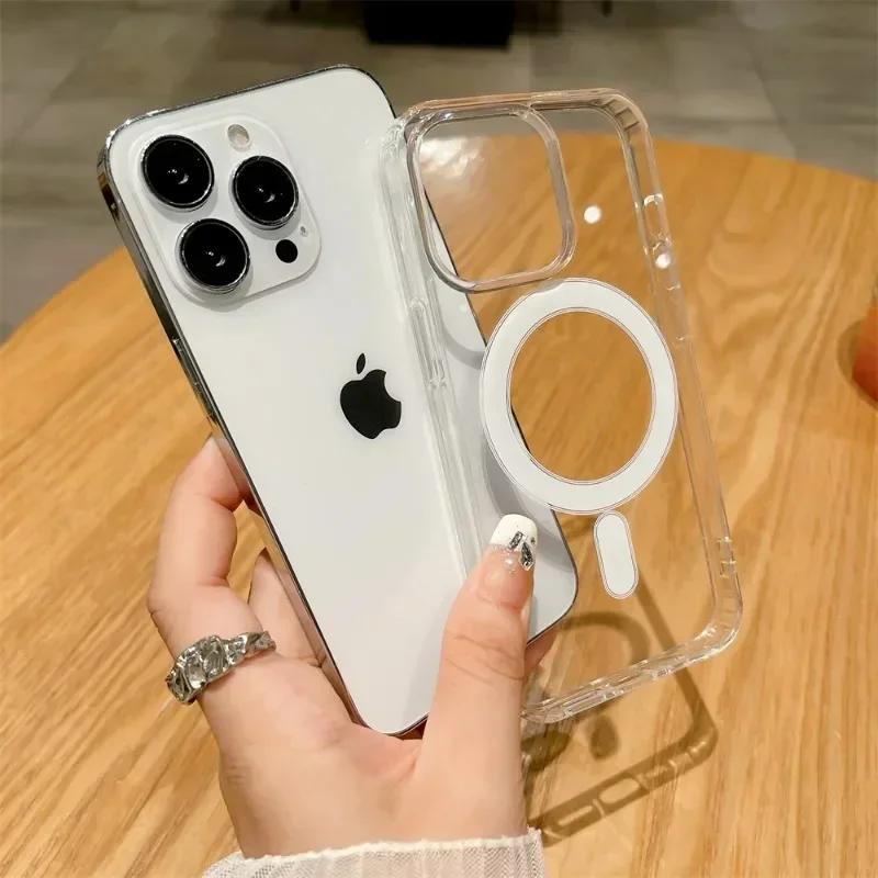 Luxury Crystal Clear Magnetic Case For Magsafe Wireless Charge For iPhone 16 15 14  11 Pro Max Plus Case Protective Back Cover