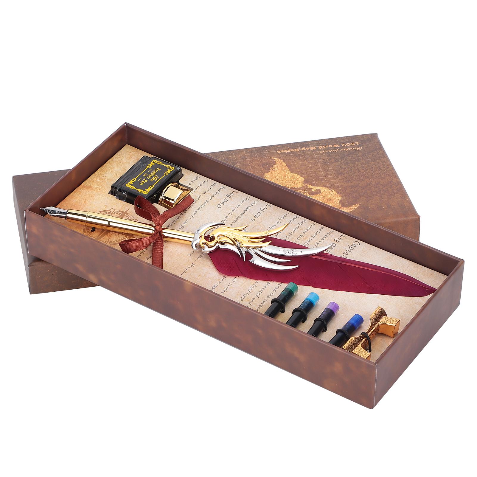 

Набор для письма пером пером каллиграфия винтажный металлический ретро перо с чернильницей SP270 темно-синий вино красного