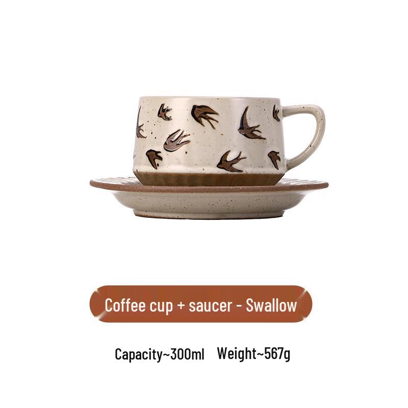 Diblang Retro Latte Art Ceramic Coffee Cup and Saucer Set