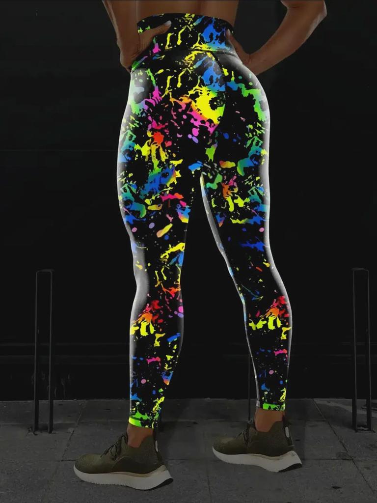 New Luminous High-Waist Yoga Pants - European & American Peach Print Sports Leggings for Women