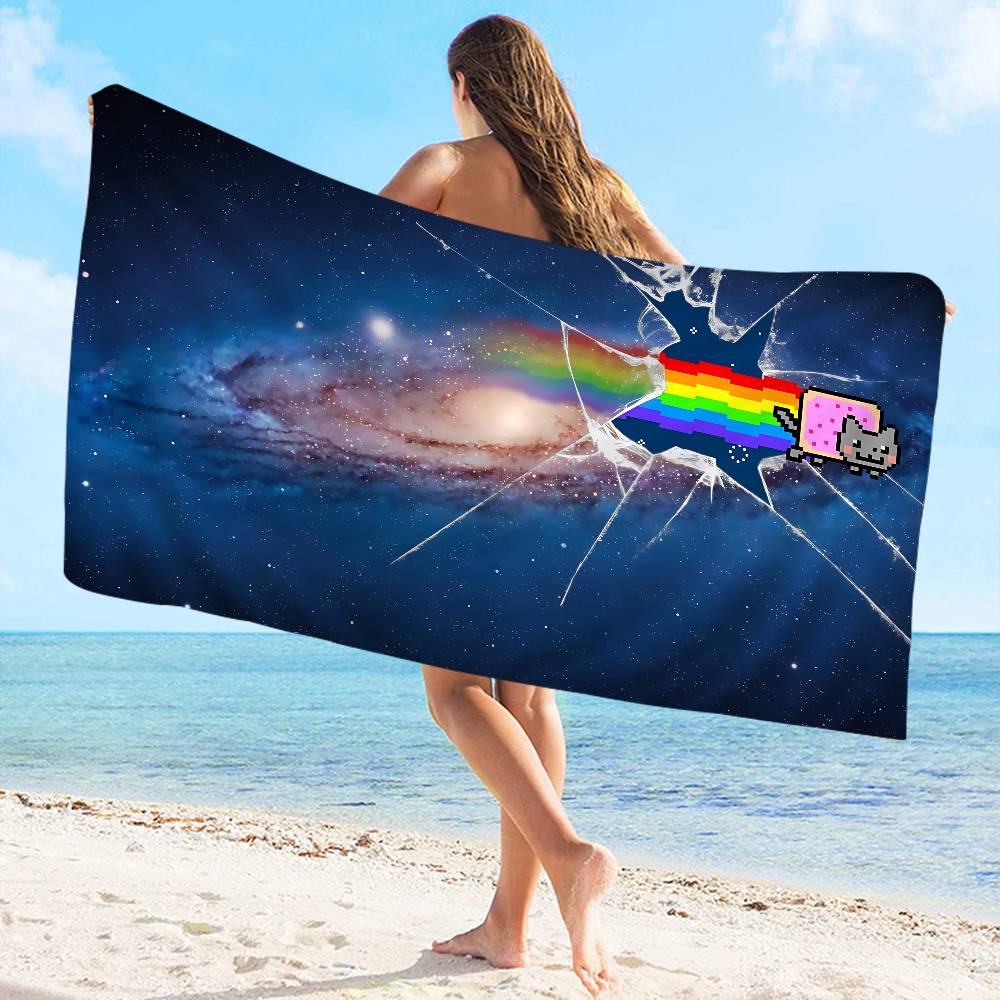 Cartoon N-Nyan Cats Cute Microfiber Blanket Quick Drying Beach Towels Oversized Printing Super Absorbent Pool Towel Blanket