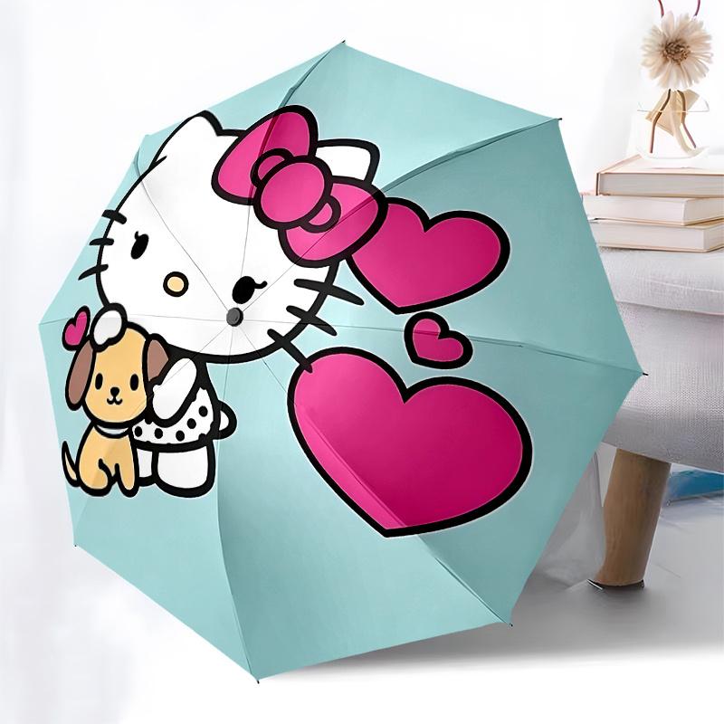 Hello Kitty, Puppy Automatic Open/Close Umbrella-Cute Umbrella with Cute Design, Portable 3-Fold Compact Umbrella for Men & Women, Halloween
