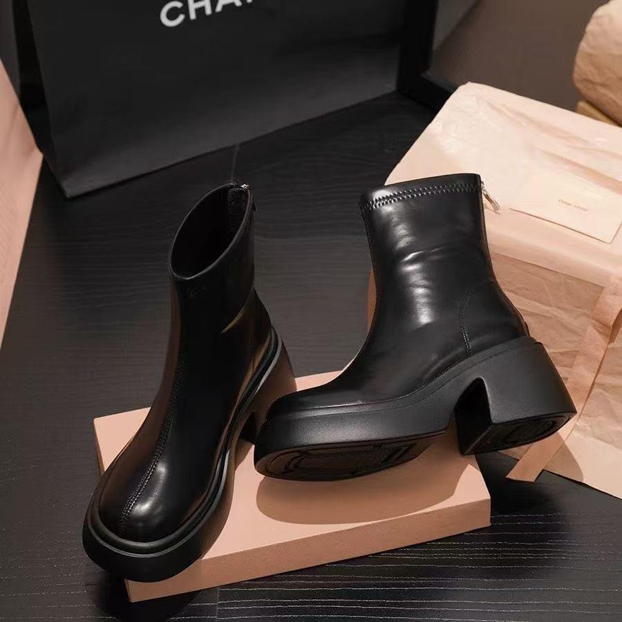

Women s High Top Boots Fashion Casual Leather Boots Slim Elastic Boot Square Toe Platform Boots Punk Style Zipper Short Booties 35 чёрный