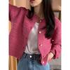 South Korea Fall and Winter Small Classic Style Round Neck Texture Single-Breasted Long Sleeve Short Knitting Sweater Cardigan Coat