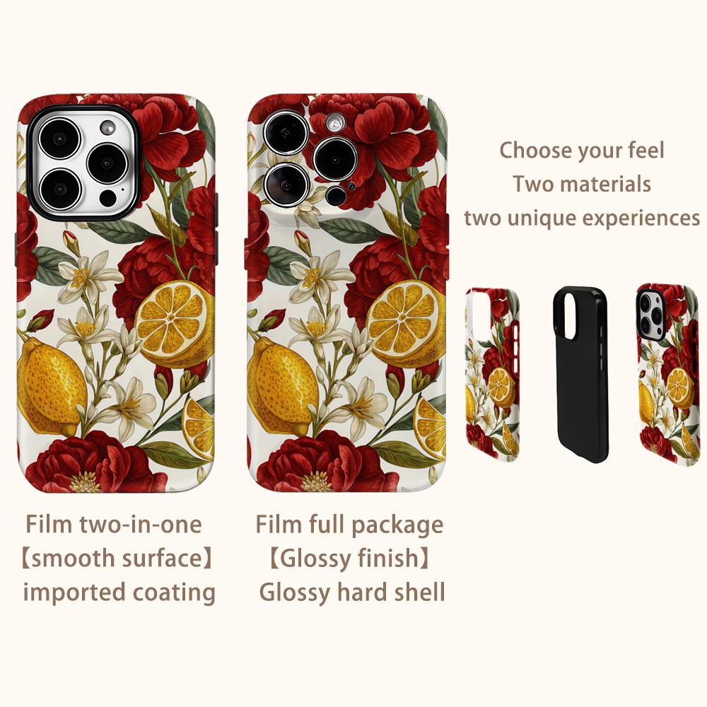 Crimson Peony & LemonFor Magnetic Phone Case for IPhone 17 16 15 14 13 Pro Max Plus Single Double-layer Tough Case