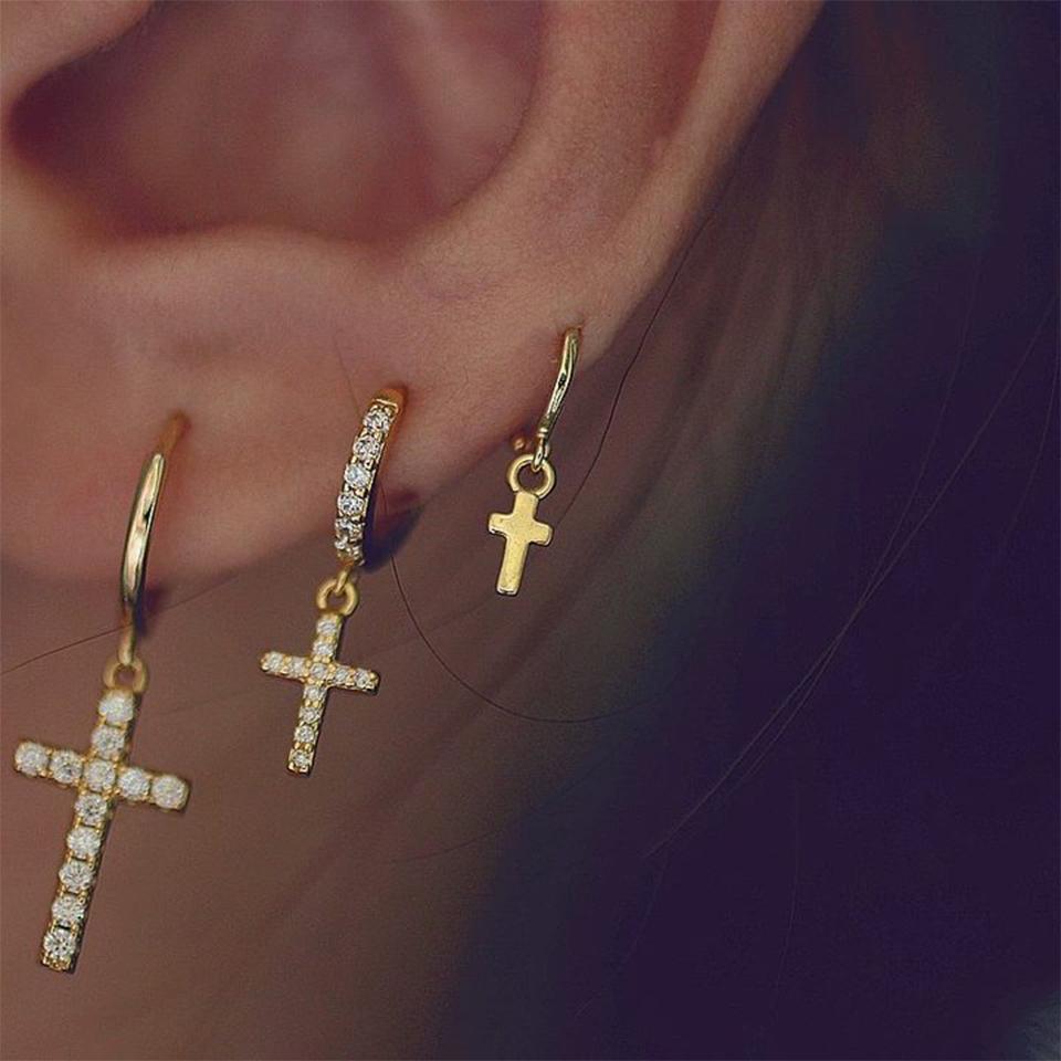 Zircon Cross Dangle Earrings For Women Girls Stainless Steel Cross Earring 2025 Trending Couple Wedding Aesthetic Jewelry Aretes