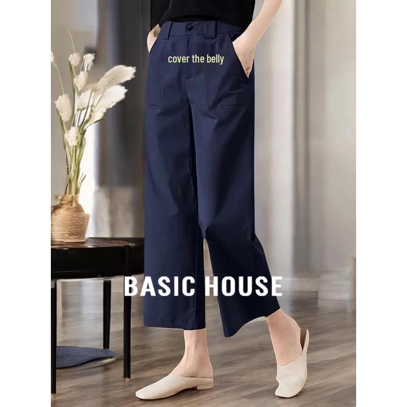 Basic House Women s Navy High-Waist Wide-Leg Cropped Pants XL