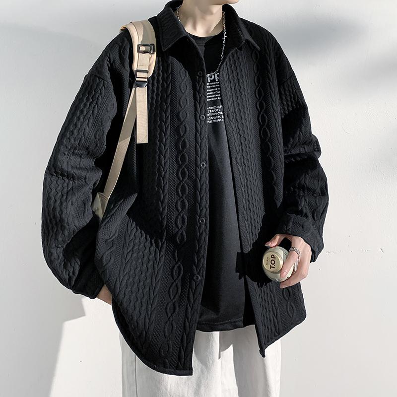 

Men s Cable Knit Button Down Shirt - Casual Loose Fit for Streetwear M чёрный
