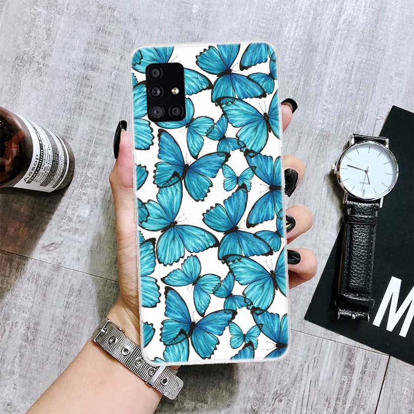 Blue Butterfly Beautiful Wing Phone Case For Samsung Galaxy A52 A32 A22 A12 A02S A50S A30S A51 A31 AA71 Note 20 Ultra 10 S10 Plu