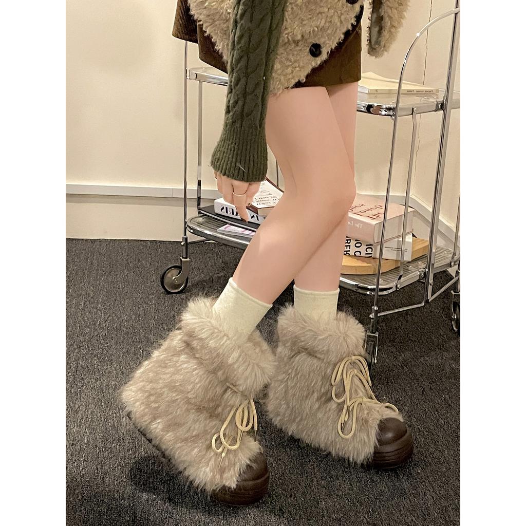 White velvet thickened non-slip fluffy thick-soled snow boots women's winter warm outer cotton shoes