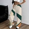 Women Plus Size Beige Abstract Printed Drawstring Loose Straight Leg Full Length Pants