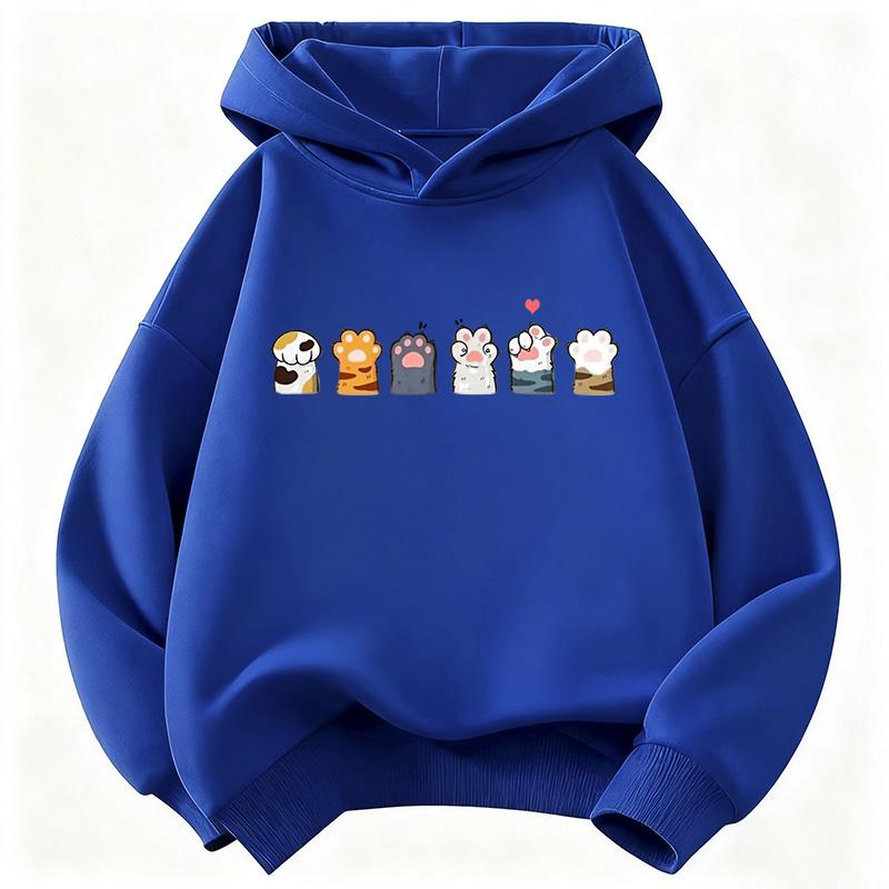 Paw Cat Children's Hoodie Sweatshirt Cute Harajuku Hoody for Boys Girls Autumn Winter Casual Hoodies