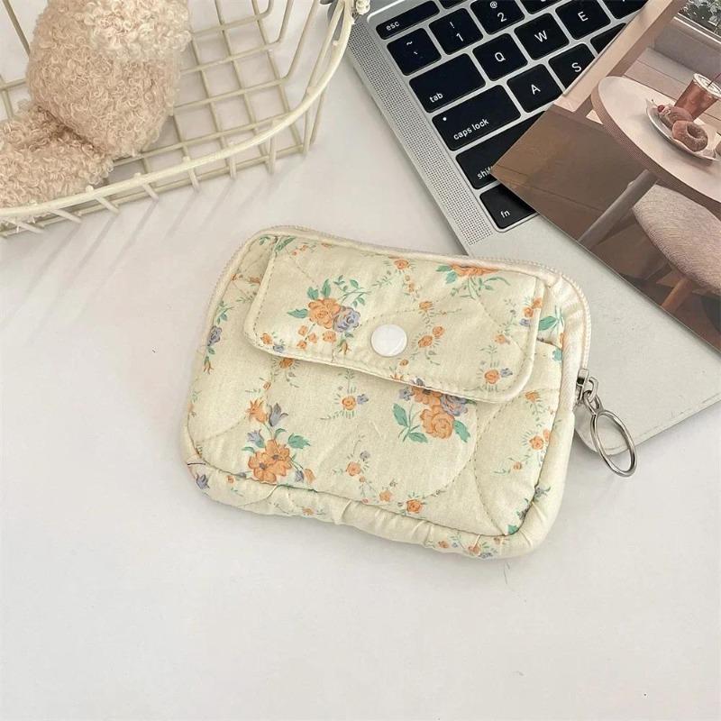 Cute Cartoon Floral Quilting Document Storage Bag Card Wallet Coin Purse ID Card Holder Driver's License Holder Badge Holder
