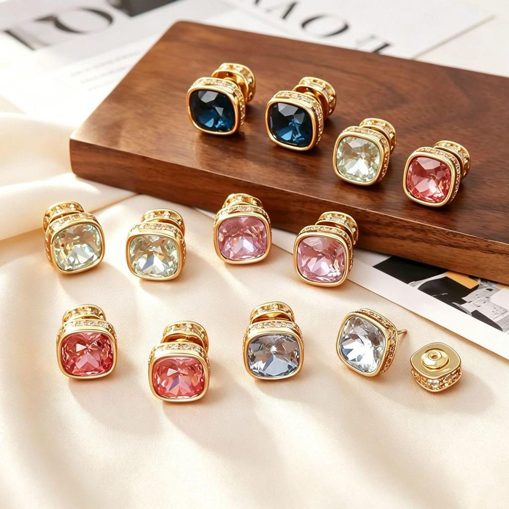 Yanbai French Retro Zircon Stud Earrings - Simple, Versatile, Luxurious Design for Women