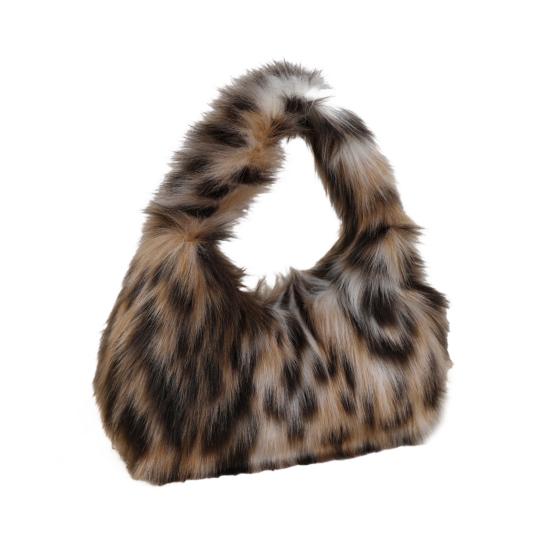 

Leopard Print Fuzzy Handbag Women Faux Fur Shoulder Bag Fluffy Purse Furry Tote for Winter Daily Commute Date Shopping