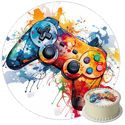 Opłatek Na Tort Pad Kolorowy Gamer Okrągły 20Cm Premium, Wegański, Bezglutenowy, Wycięty