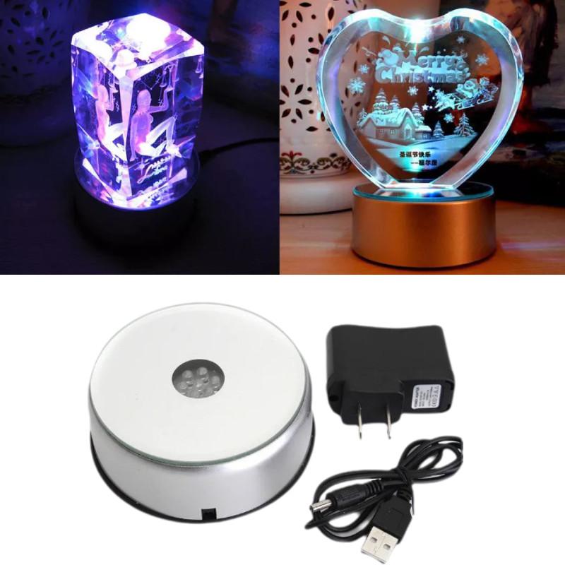 Round Led 7 Colorful Rotating Crystal Light Base Electric Battery Stand Display