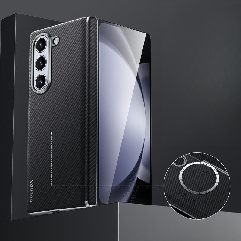 

Подходит для чехла для мобильного телефона Samsung Zfold6, узор из углеродного волокна, складной 5, противоударный, 4 магнитных присоски, деловой чехол Samsung Zfold 6