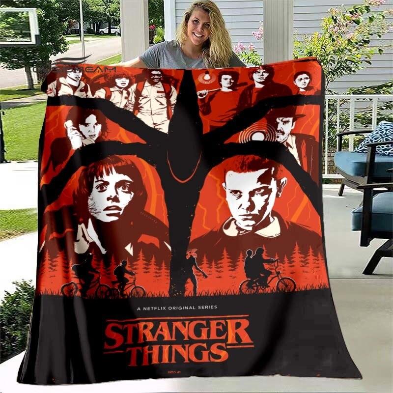 Kreslená deka Stranger Things Módní flanelová nadýchaná fleecová přehozová deka Dárek pro děti i dospělé Pohovka Cestování Kempování