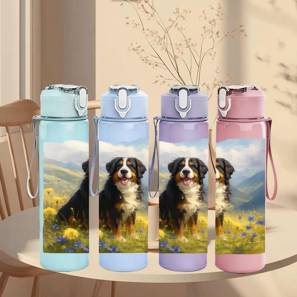 1PC Border Collie Flower Meadow 750ml Color Plastic Sports Water Bottle Leakproof Flip Straw Lid Suitable for Sports Office Home Use