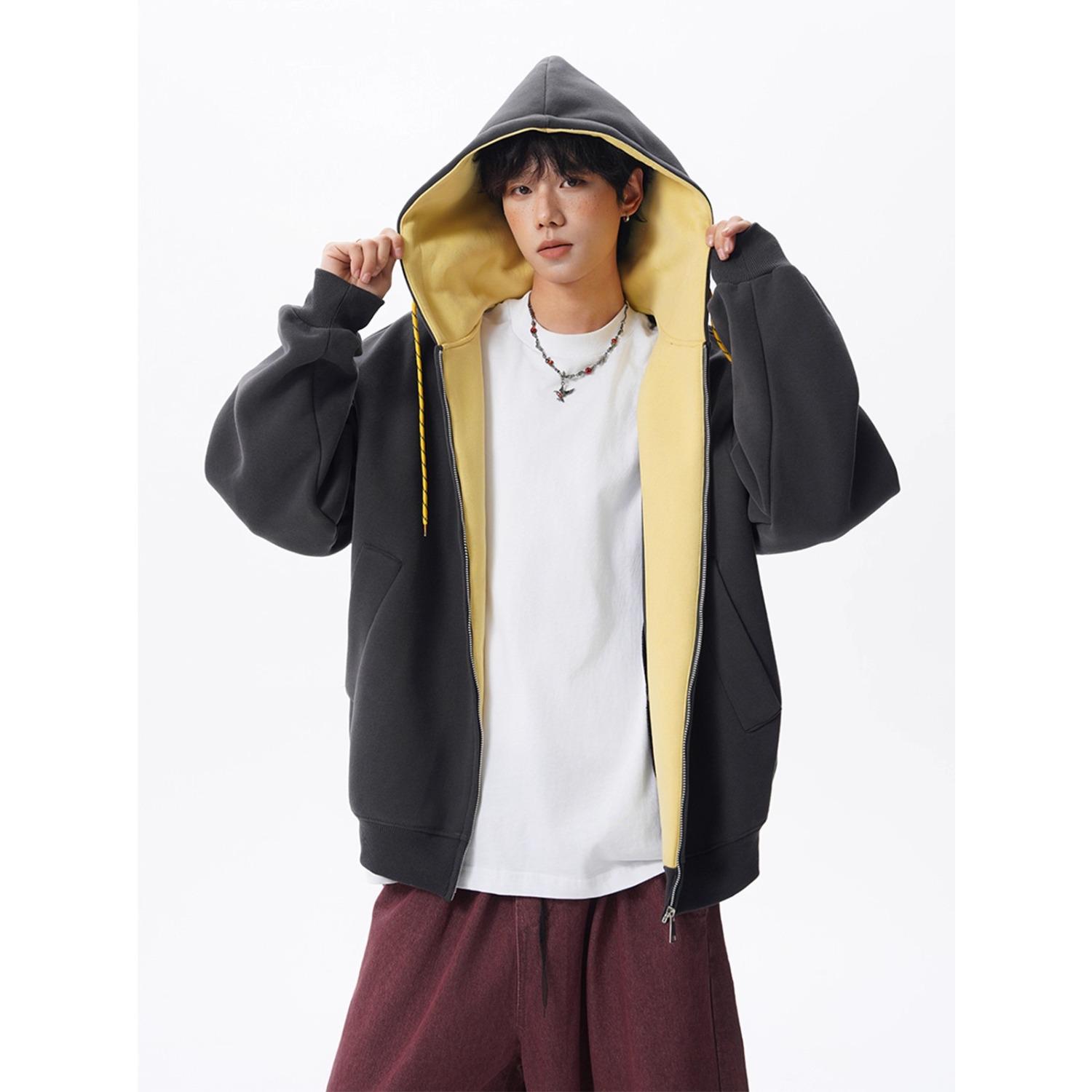 

Men s American Retro Hoodie: 2026 Spring & Autumn Loose Casual Cardigan for Couples XL темно-сірий