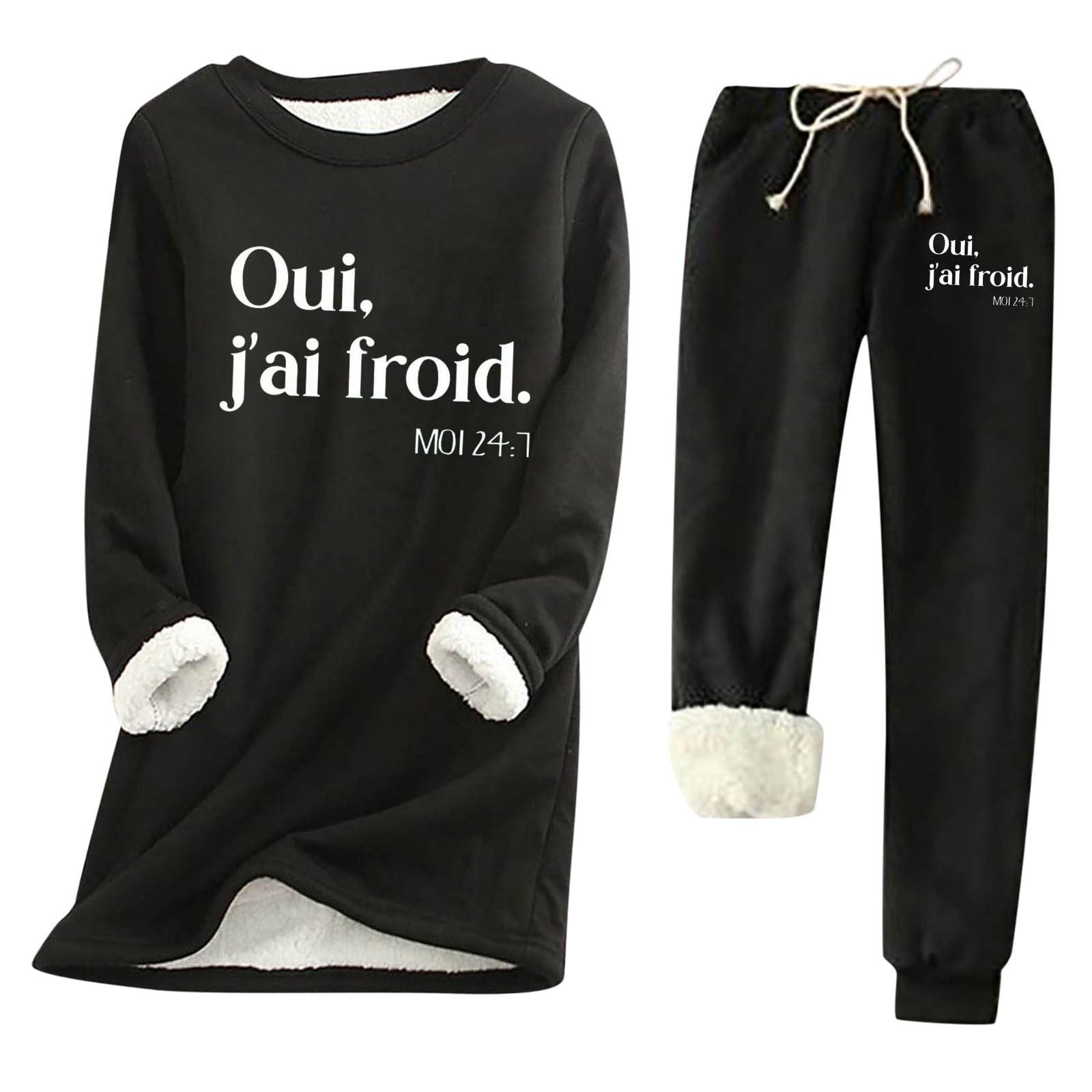 

Women s Printed Round Neck Warm Suit Long Sleeved Sweater Drawstring Sports Pants Two-Piece Set XXL чёрный