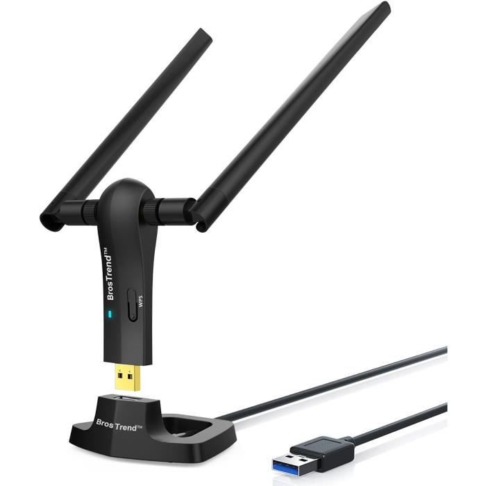 Clé WiFi - BrosTrend - AC1200 Mbps - USB 3.0 - 2 Antennes 5 dBi - Compatible Windows 11/10/8/7
