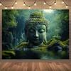 Zen Meditation Buddha Tapestry  Polyester Fabric Wall Hanging with Serene Forest  Water Scene Perfect for Home Decor Holiday