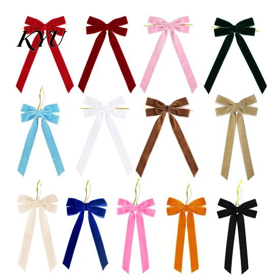 Soft Flannel Bow Ornaments Velvet Ribbon Xmas Pendant, Christmas Tree Ornament, Reusable Party Supplies Decorative Retro Style Hanging Pendant