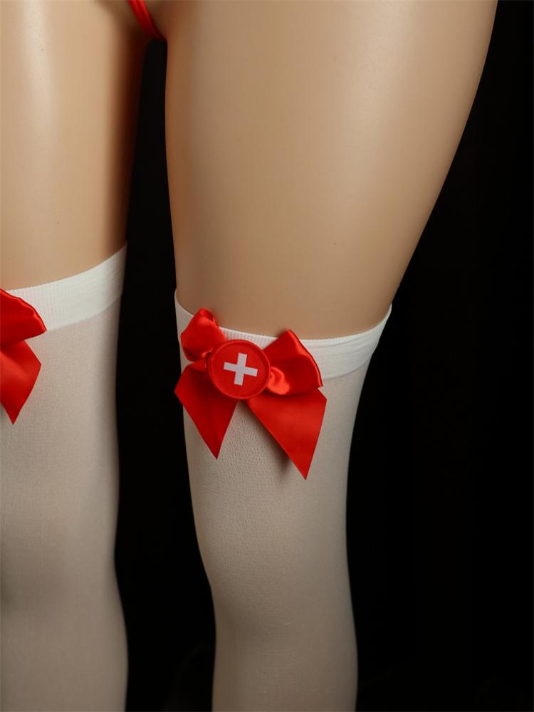 Nurse Sexy Lingerie +Nurse's Cap + Cross Stockings 3PCS Set Babydoll Cosplay Maid Uniform Lingerie Dress Sexy Erotic Underwear