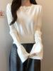 Women's White Cross-Border Bell Sleeve Sweater - Autumn/Winter Slim-Fit Waist-Cinching Knitted Pullover