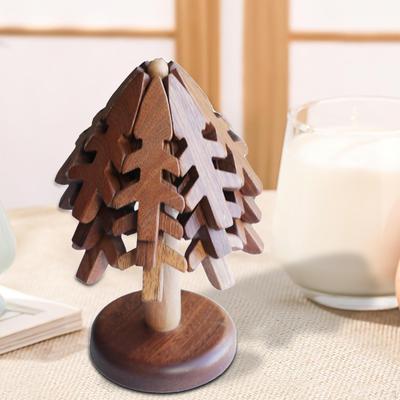 Tree Coasters Wooden Trivets Set Heat Resistant Pad Wood Mat Pot Holder for Bowls