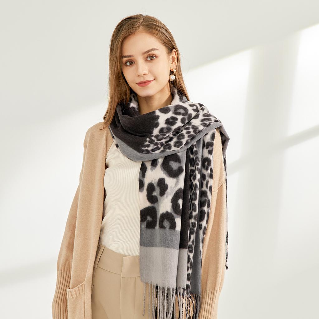 2024 Autumn And Winter New Mid To Long Soft Imitation Cashmere Versatile Leopard Print Patchwork Scarf Shawl For Women